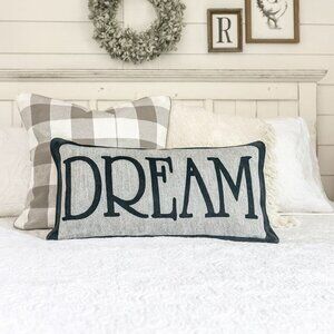 Decorative Bed Pillow Dream Black Velvet Metallic Silver Boho Farmhouse Guest